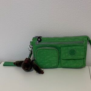 Kipling Green Wristlet with Charm